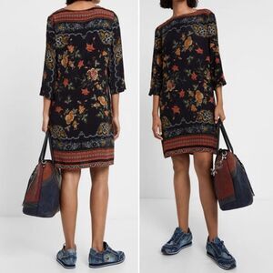 NWT Desigual Boho Floral Straight Dress Black Orange Yellow Size 38 EU| 4 US NEW